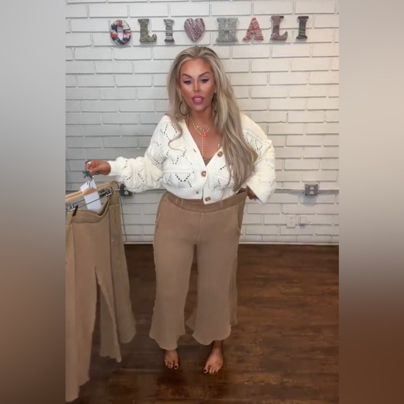 New Oli & Hali Mineral Washed Wide Leg Crop Pants Mocha Size Large - Picture 4 of 8